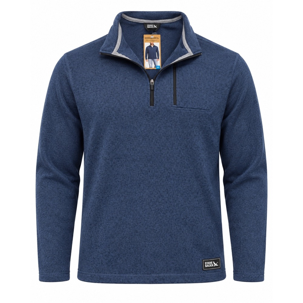 Eddie Bauer Mens Sweater Fleece 1/4 Zip Pullover Blue Marled XXL New